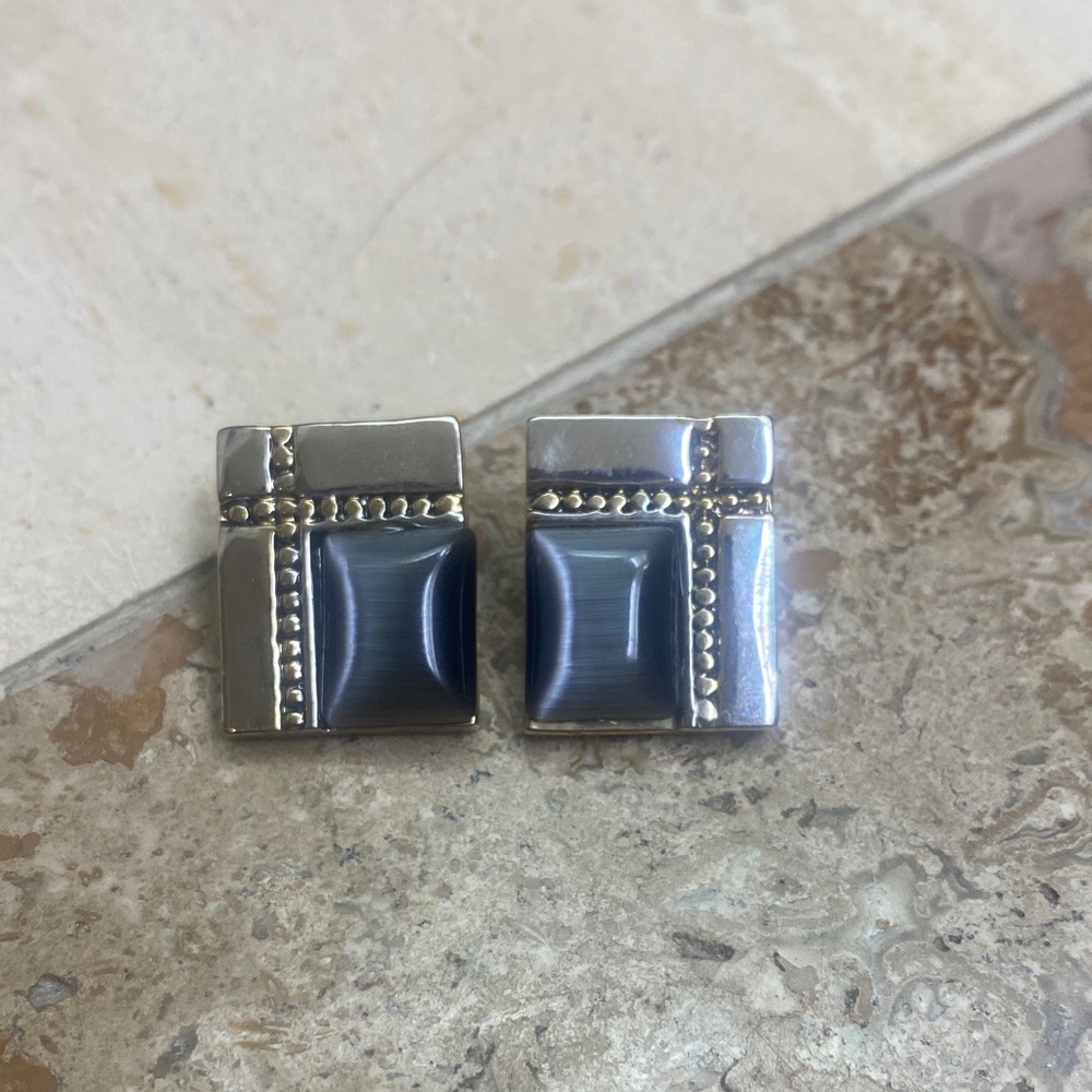 Silver and Blue Square Earrings